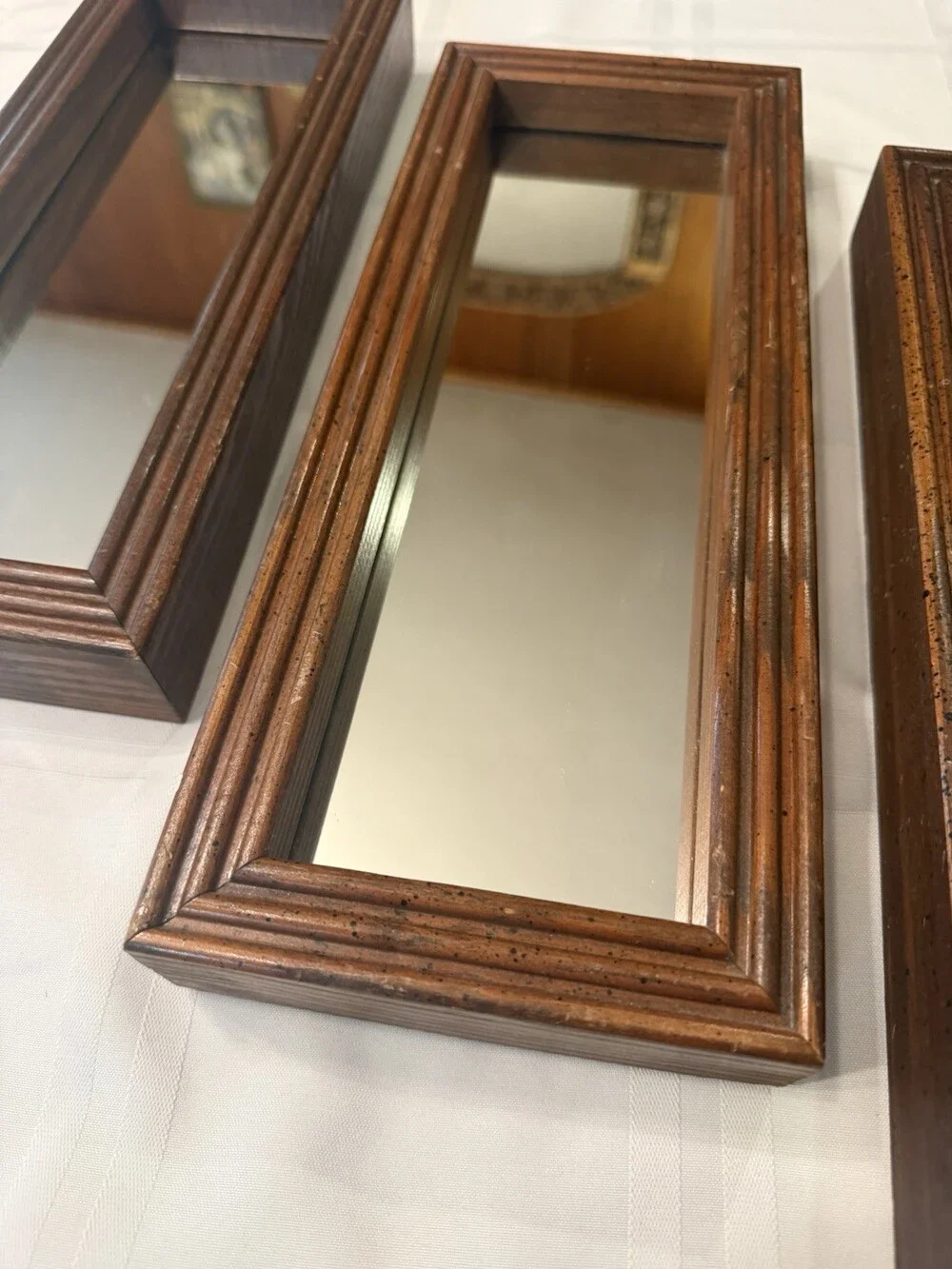 Vintage MCM Solid Wood Gallery Wall Mirrors Triple Set Tiered Molding 13x5x1 3/4